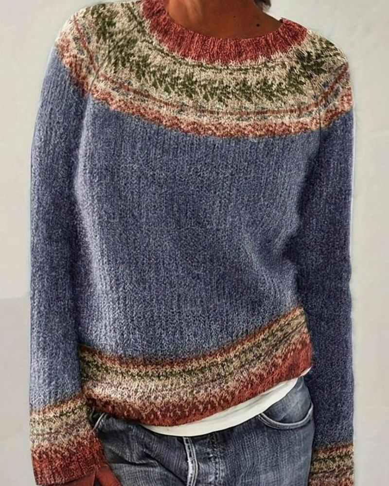 AUTUMN WINTER FAIR ISLE CREW NECK SOFT KNIT SWEATER