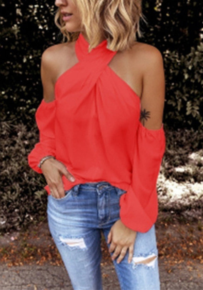 Criss Cross Halter Solid Sleeveless Top