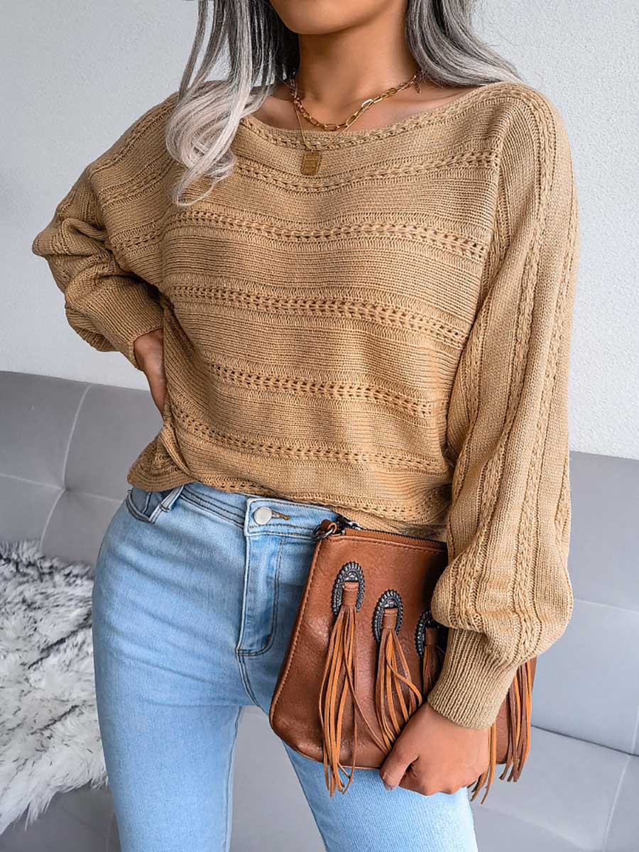 Lunimesd Casual Pierced Patchwork Off the Shoulder Sweater(3 Colors)