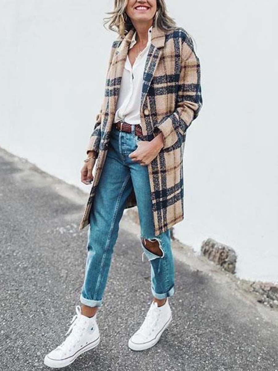 Lunimesd Loose Plaid Wool Coat