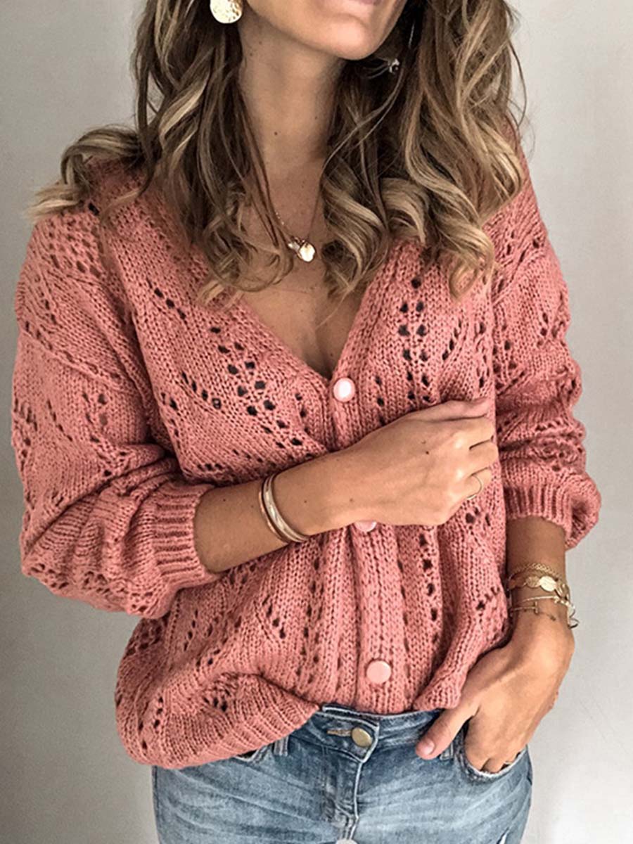 Lunimesd Hollow V-Neck Knit Cardigan