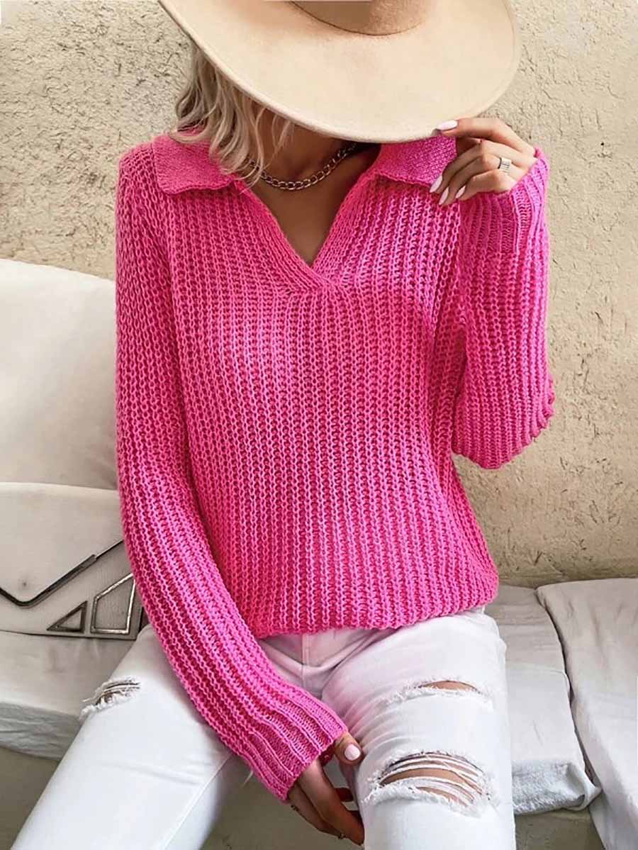 Lunimesd Solid Color Lapel Slim Fit Knit Sweater(9 colors)