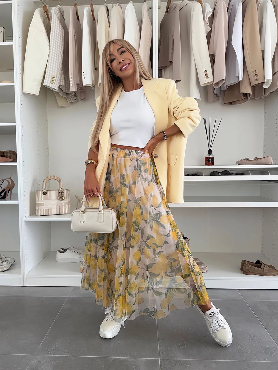 Mesh Lemon Printed Skirt