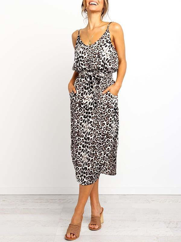 Lunimesd Leopard Slit Dress With Pocket
