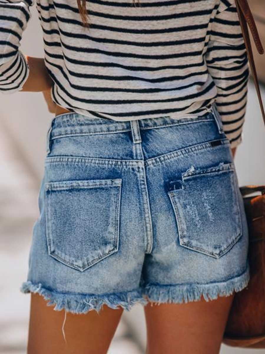 Lunimesd Buttons Fringed Jeans Shorts