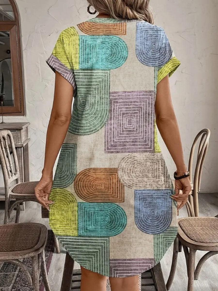 Geometric Block Mixed Dress