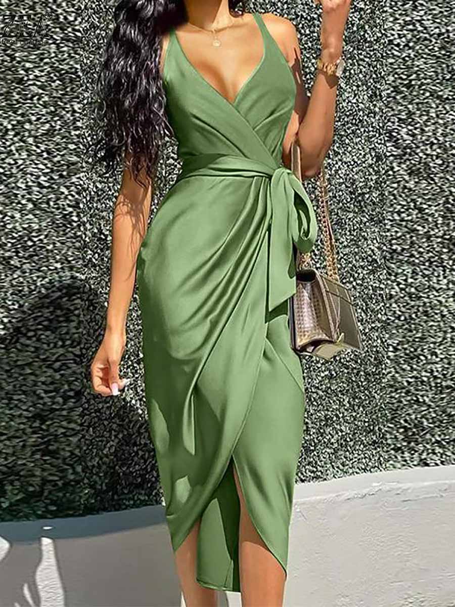Lunimesd Solid Color Straps Slim Irregular Dresses