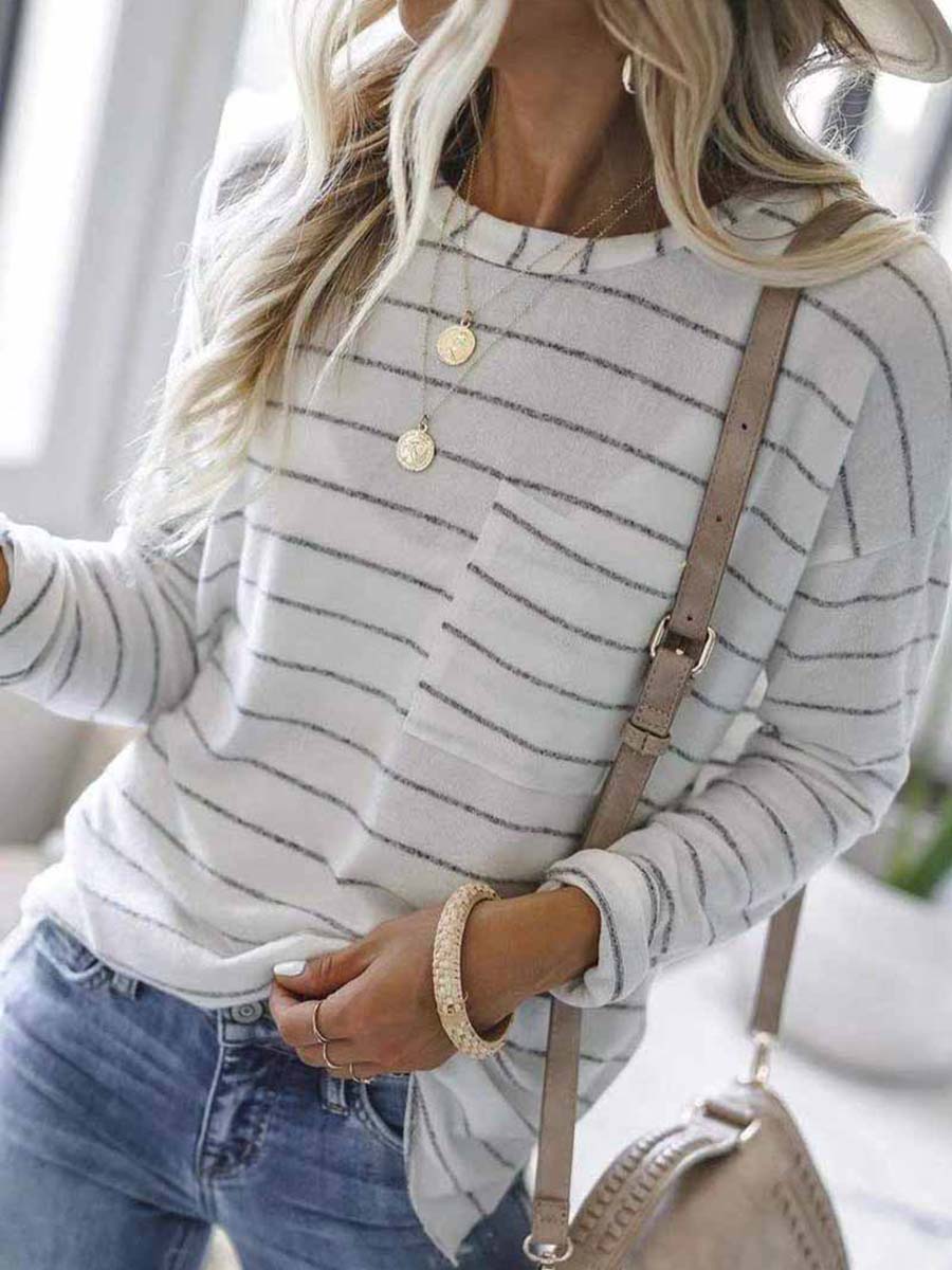 Lunimesd Striped Long Sleeve T-shirt With Pocket