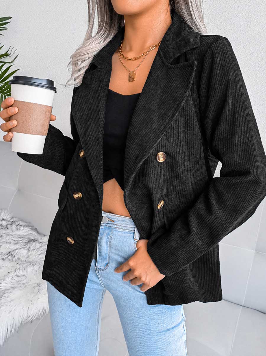 Lunimesd Solid Color Corduroy Fashion Double-Breasted Jacket
