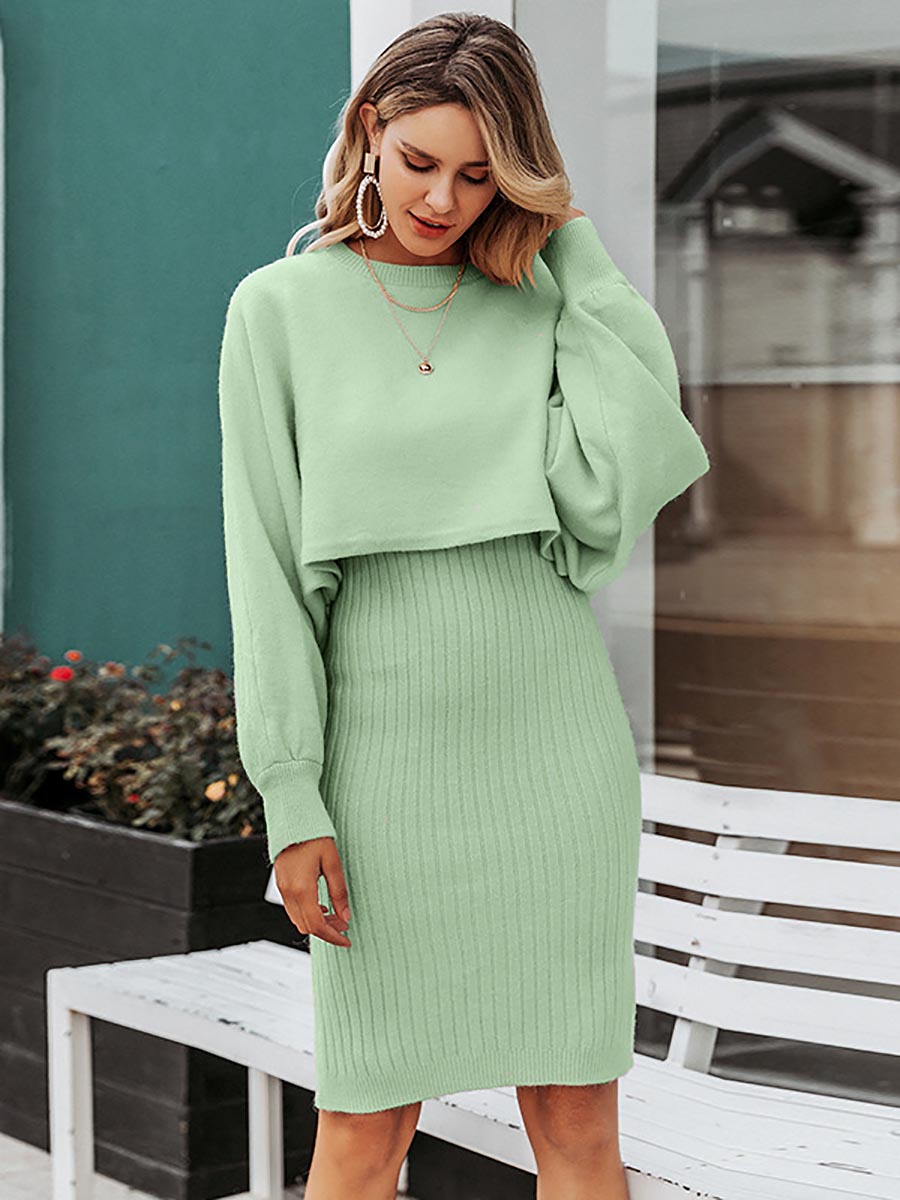 Lunimesd Full Of Surprises Ribbed Knit Midi Dress