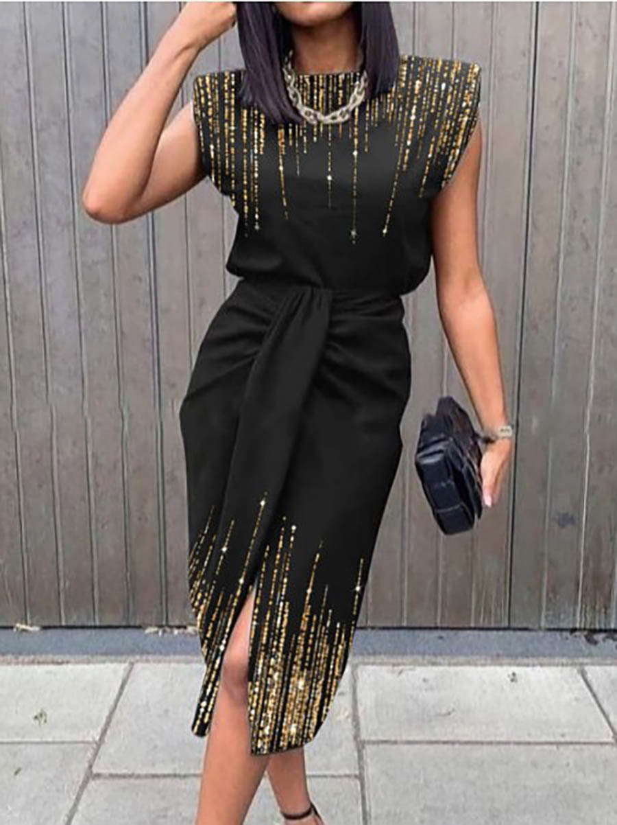 Lunimesd Elegant Print Printing O Neck A Line Dresses(5 Colors)