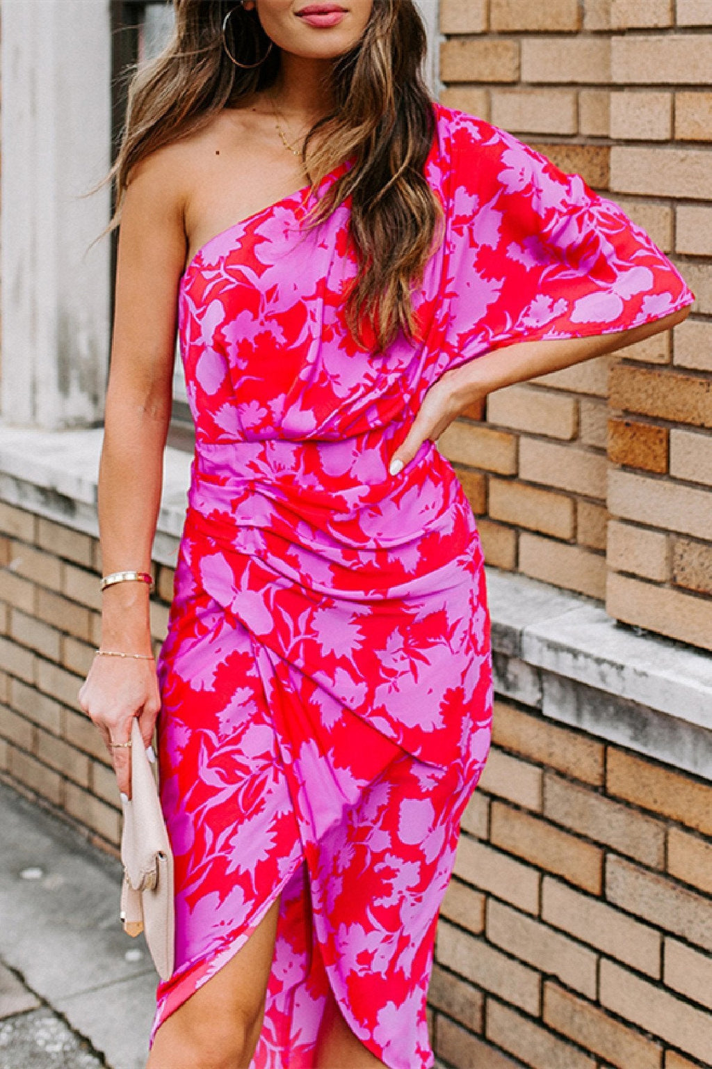 Lunimesd One shoulder Tulip Hem Printed Dress