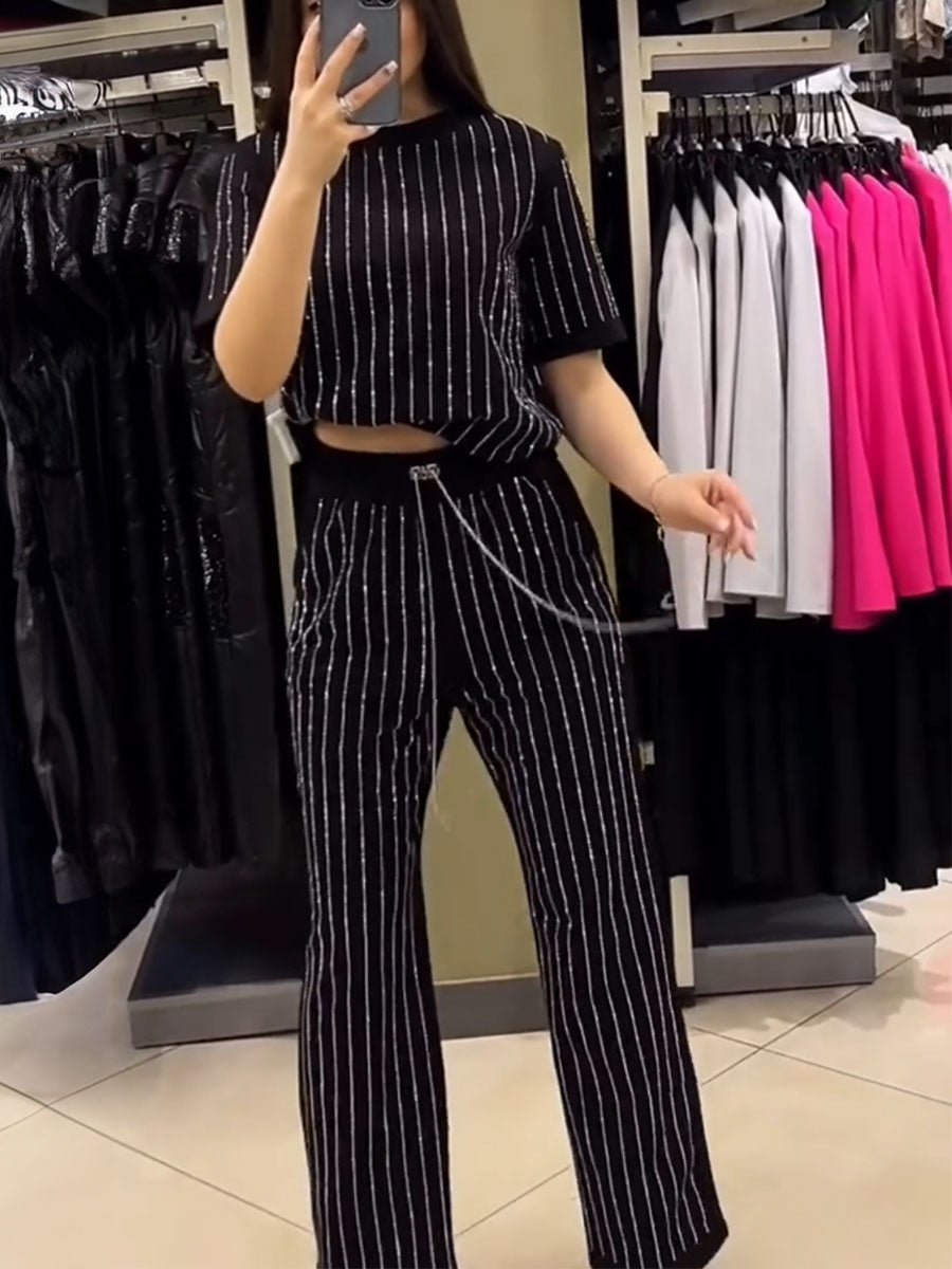 Glitter Stripe Two Piece Lounge Set