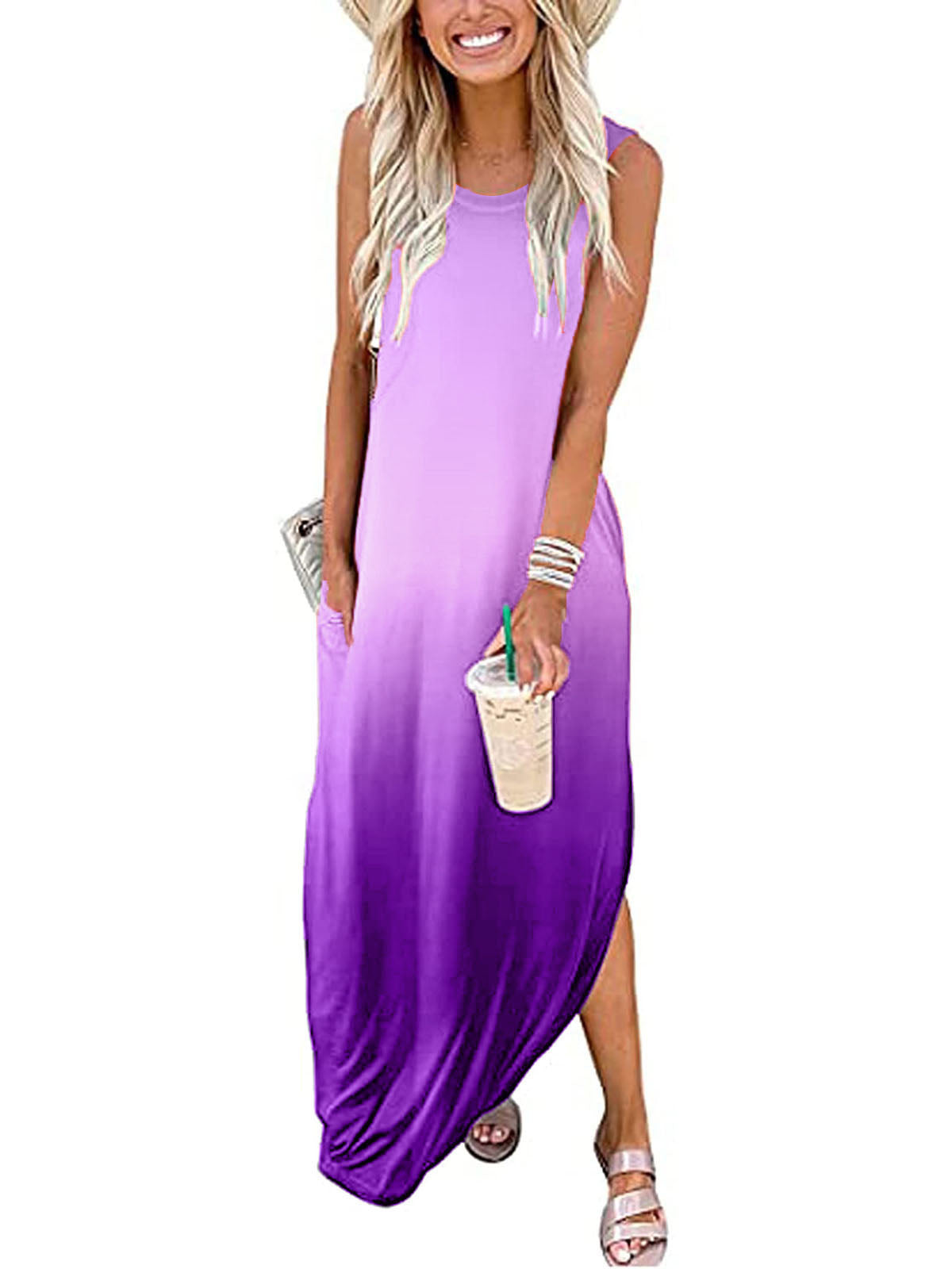 Lunimesd Round Neck Sleeveless Gradient Color Dress