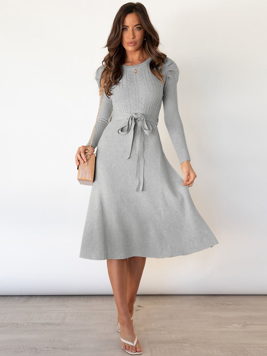 Lunimesd Bubble Sleeve Belt Knit Dress (5 colors)