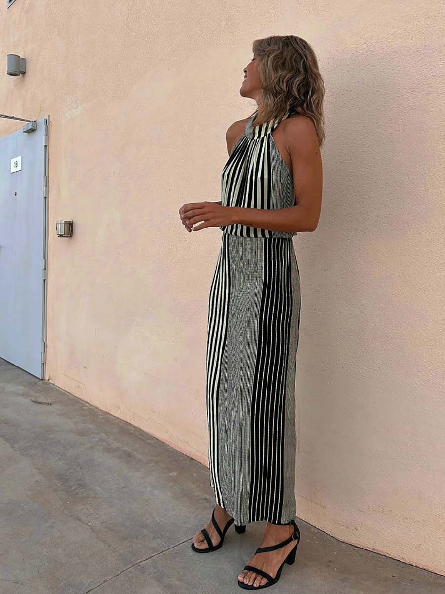 Lunimesd Sleeveless Round Neck Striped Dress