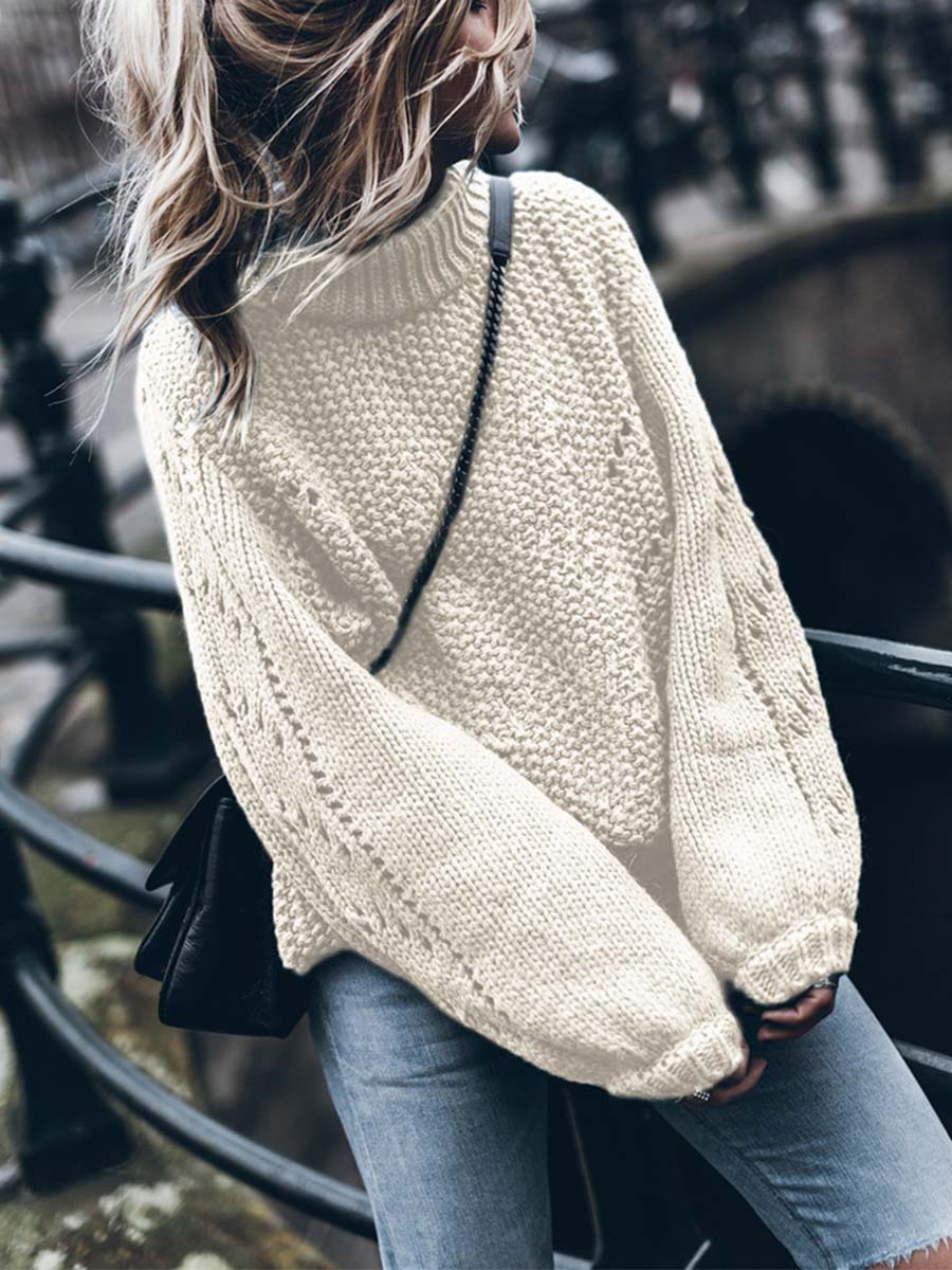 Lunimesd Solid Color Pullover Hollow Jumper
