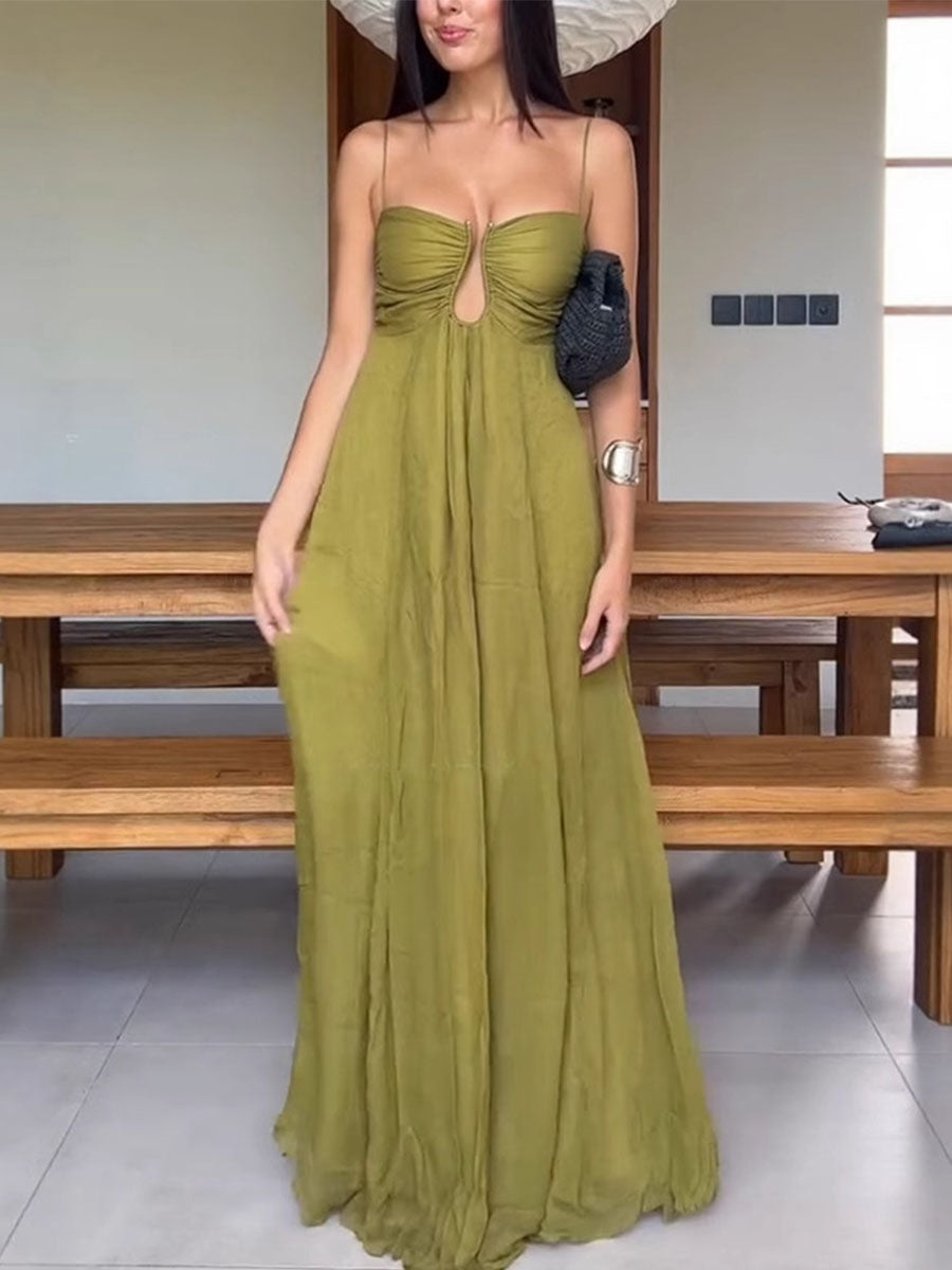Olive Glow Strappy Maxi Dress