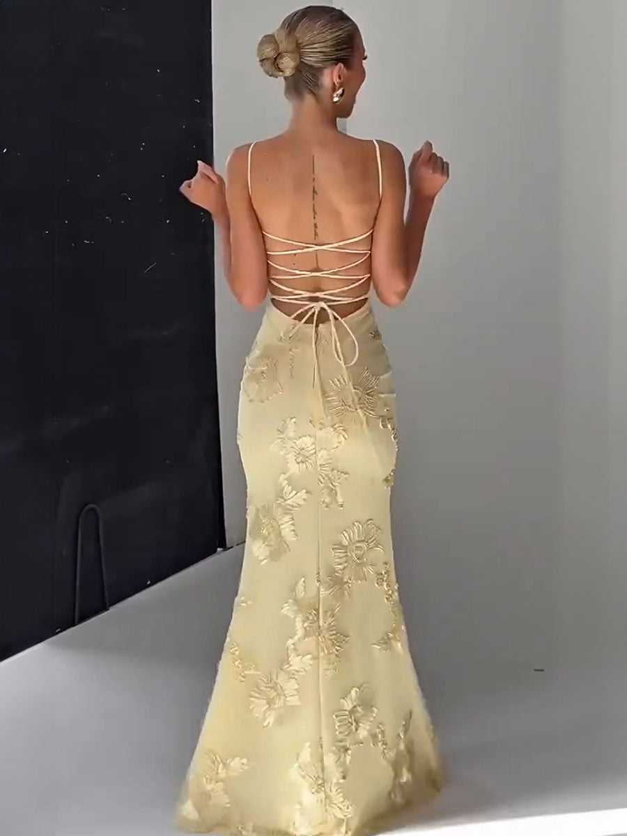 Floral Couture Spaghetti Strap Gown