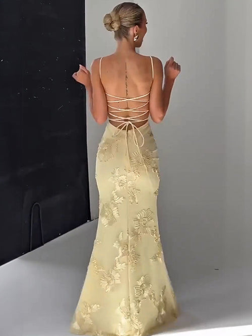 Floral Couture Spaghetti Strap Gown