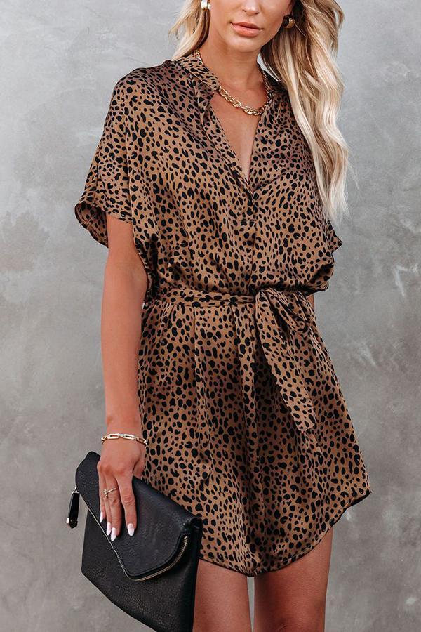 Lunimesd Leopard Satin Tie Dress