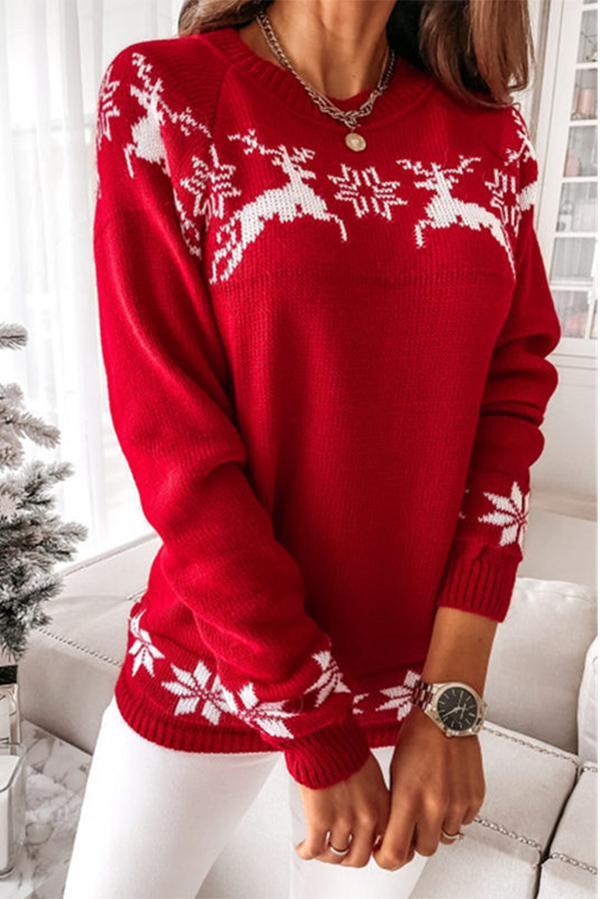 Lunimesd Christmas Snowflake Long-sleeved Knitted Sweater