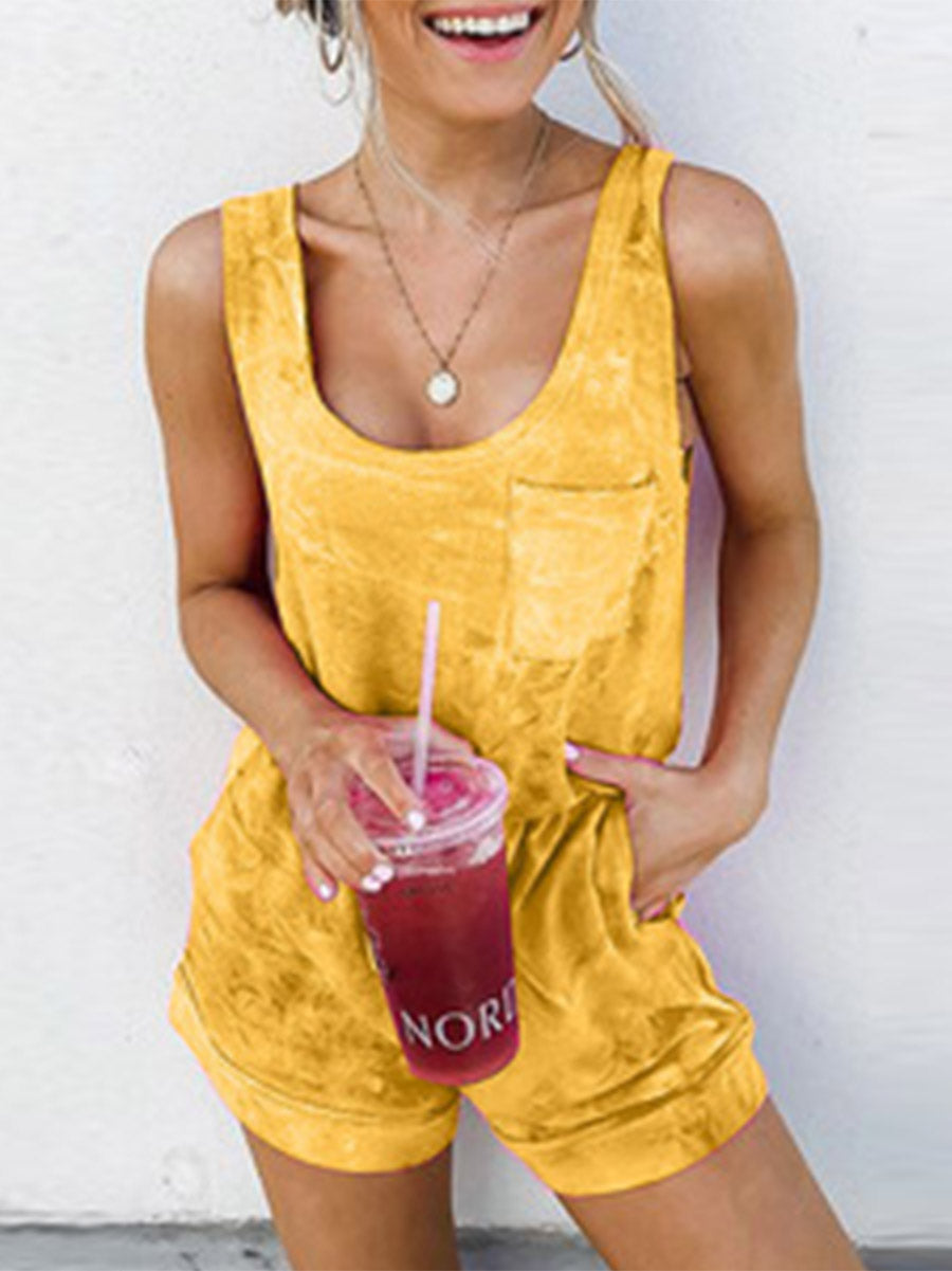 Casual Patchwork Tie-dye U Neck Straight Jumpsuits(5 colors)