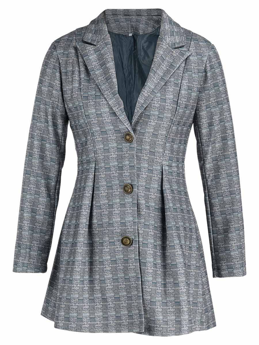 Lunimesd Fashion Street Plaid Patchwork Buckle Turn-back Collar Outerwear(3 Colors)