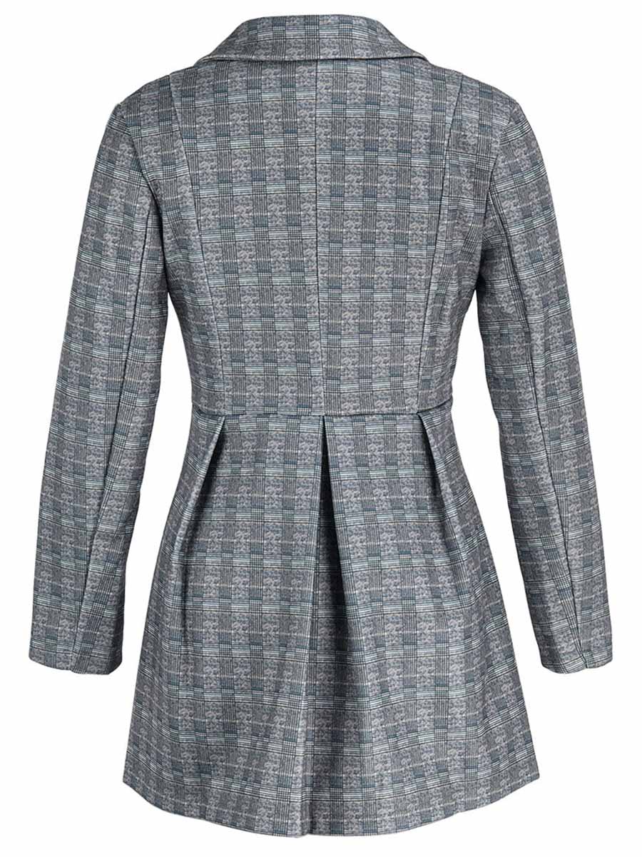 Lunimesd Fashion Street Plaid Patchwork Buckle Turn-back Collar Outerwear(3 Colors)