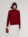 WOOL BLEND V-NECK WOMEN SWEATER WITH DETACHABLE SCARF