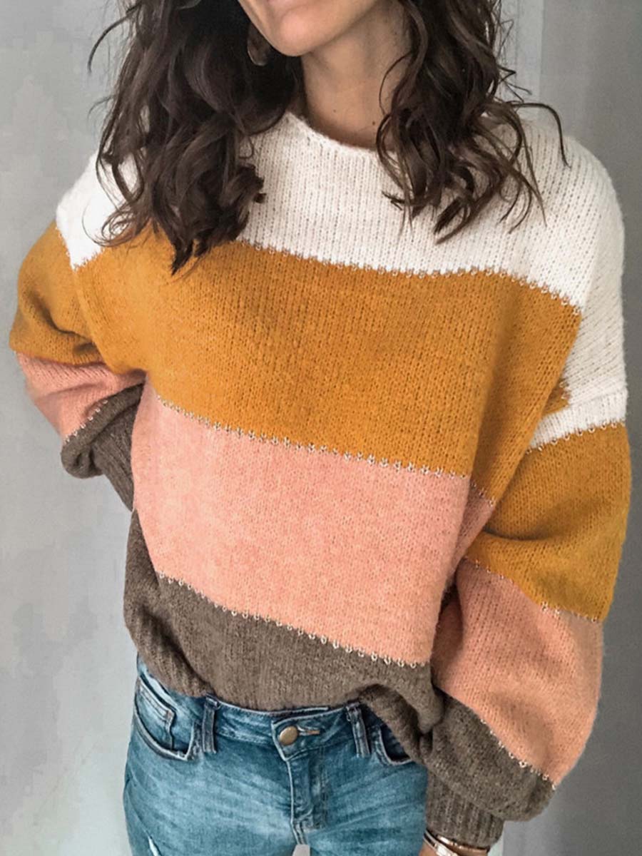 Lunimesd Round Neck Striped Sweater