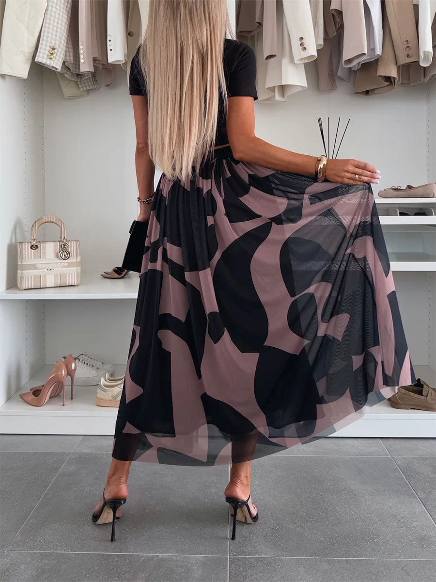 Abstract Flow Pleated Skirt