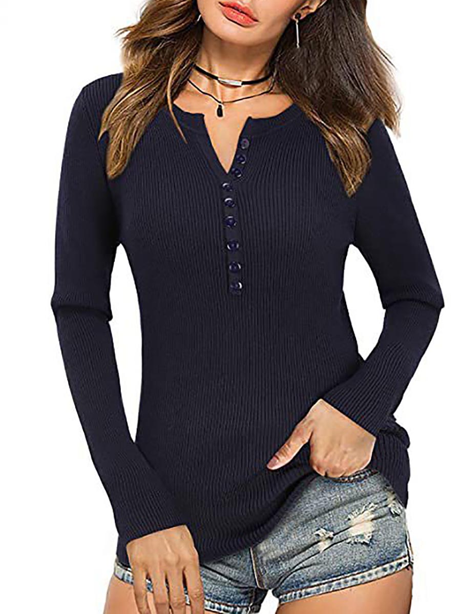 Lunimesd Button Slim Sexy Long-Sleeved T-Shirt(6 colors)