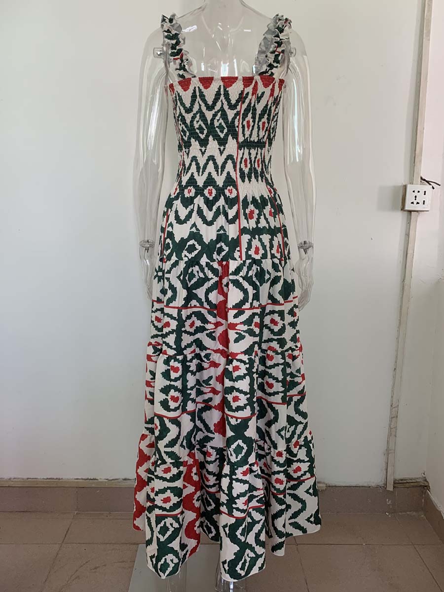 Lunimesd Printed Halter Beach Resort Dress(3 Colors)