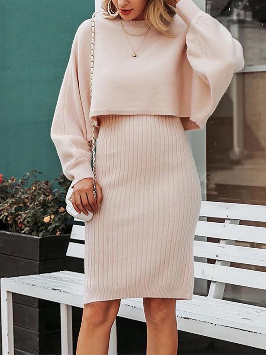 Lunimesd Full Of Surprises Ribbed Knit Midi Dress