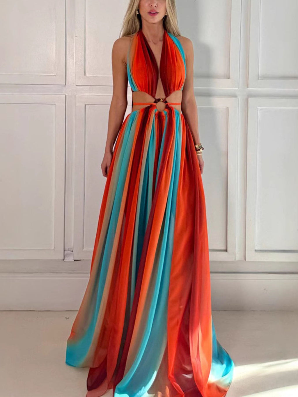 Tulle Hollow Ring Design Maxi Dress