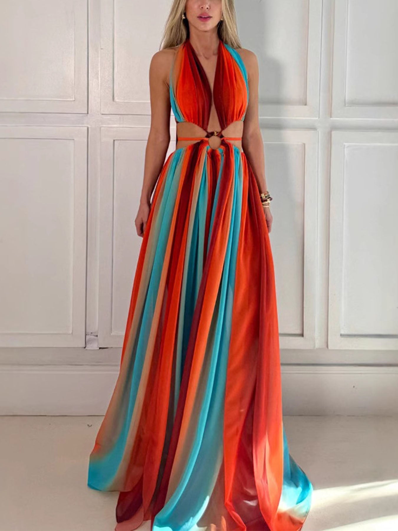 Tulle Hollow Ring Design Maxi Dress