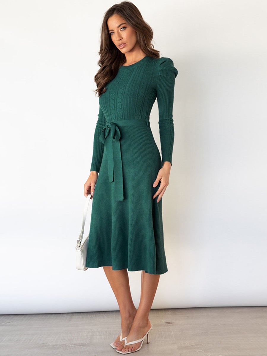 Lunimesd Bubble Sleeve Belt Knit Dress (5 colors)