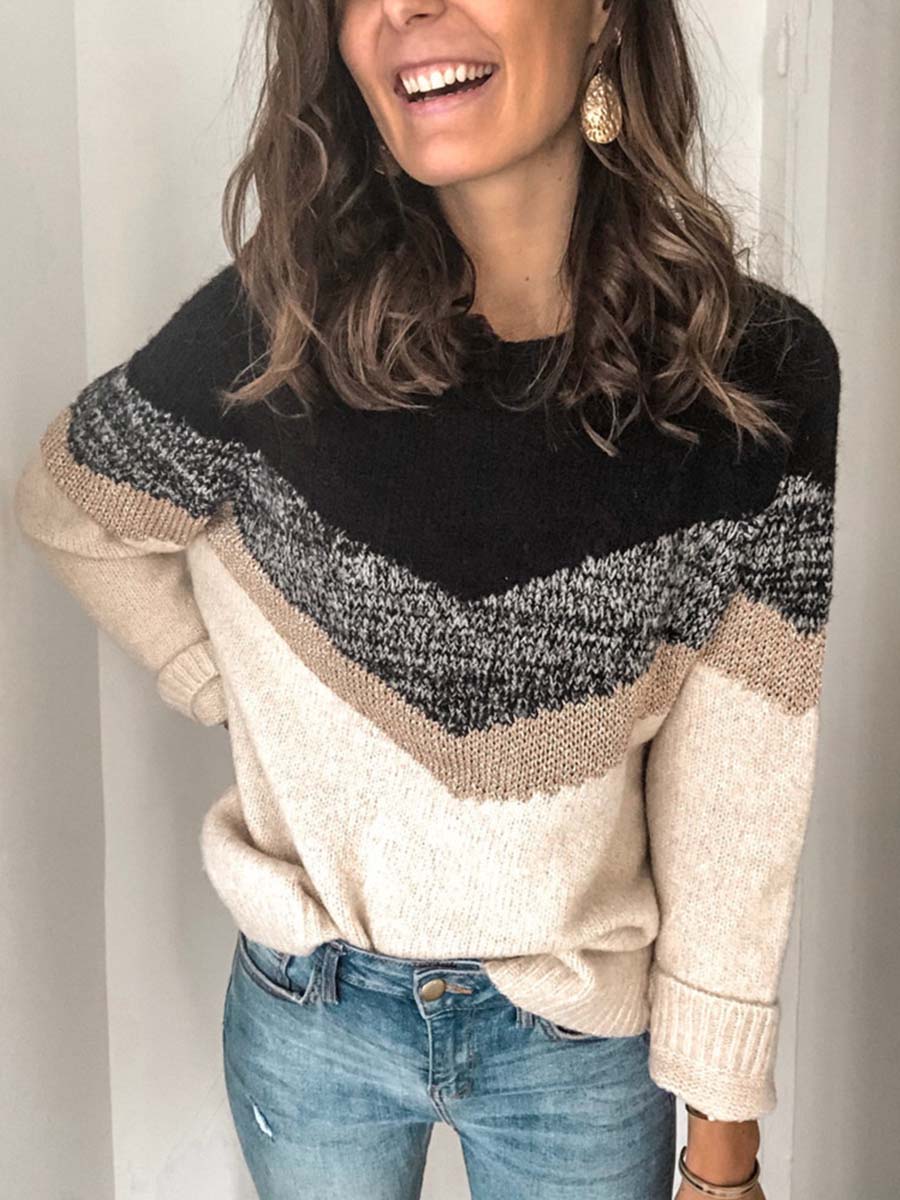 Lunimesd Casual Multicolor Stitching Sweater