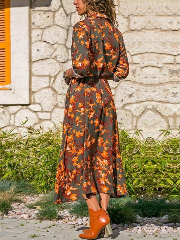 Lunimesd Printed V-neck Belt Dress