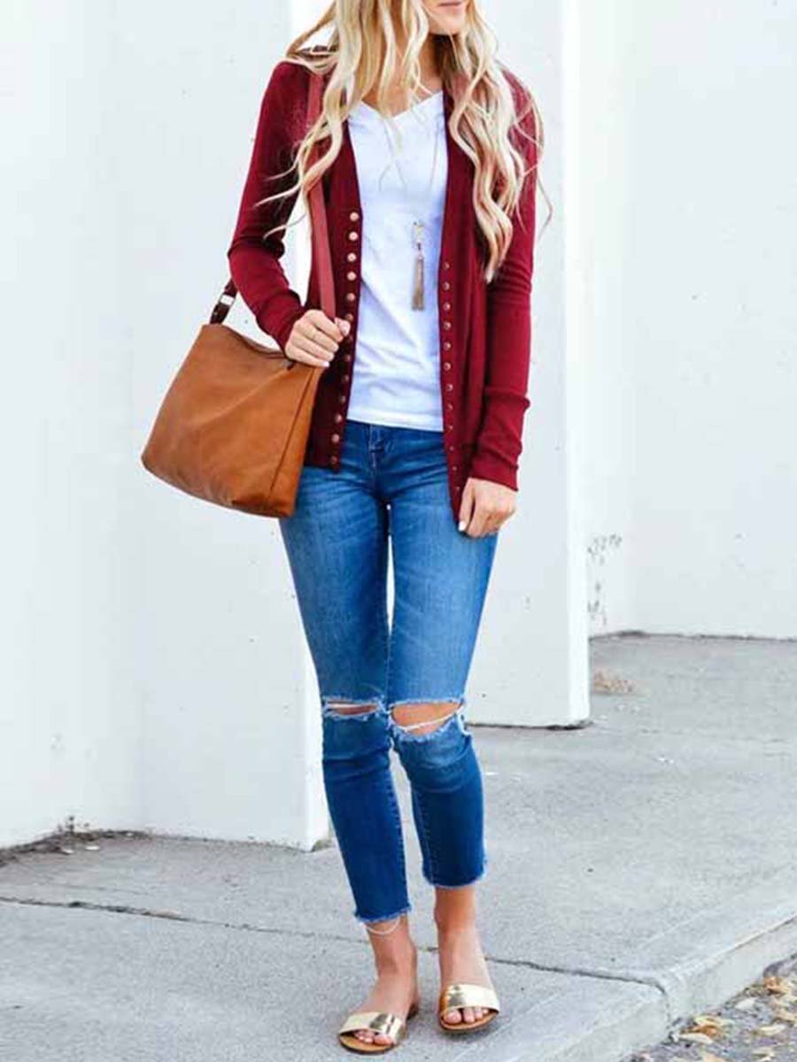 Lunimesd Buttons Cardigan Tops