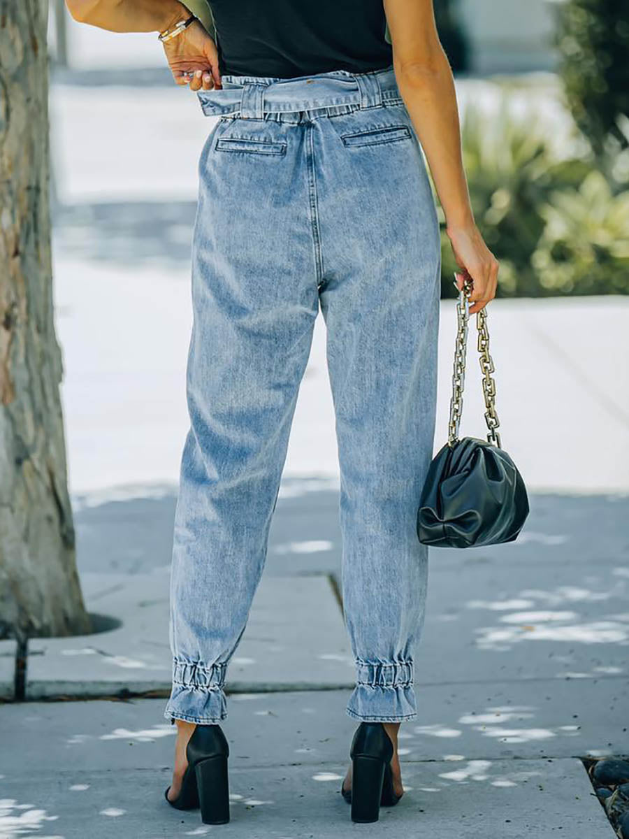 Lunimesd Metal Buckle Legged Harem Jeans