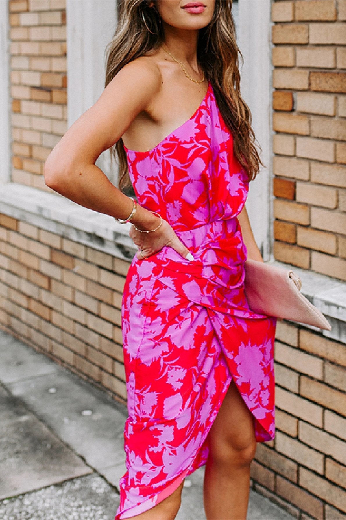 Lunimesd One shoulder Tulip Hem Printed Dress