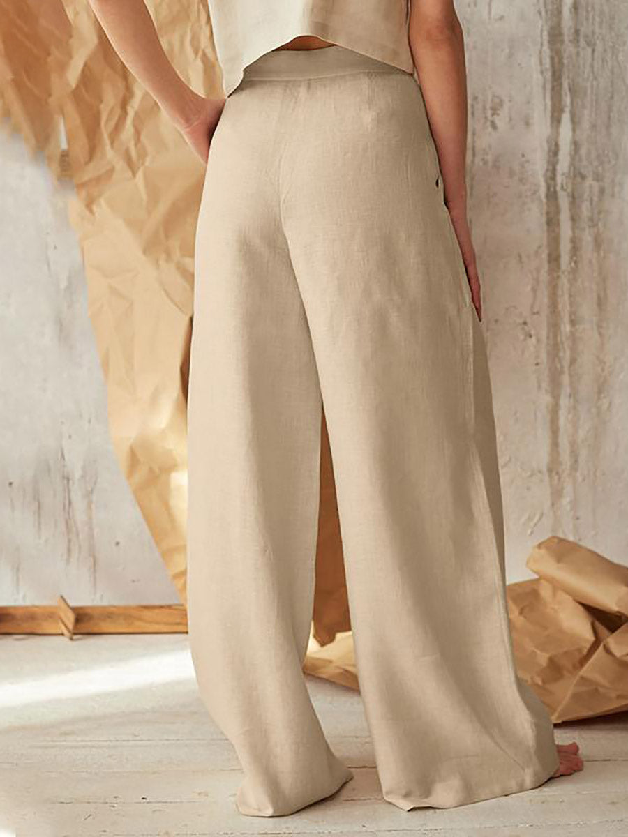 Lunimesd Solid Color High Waist Casual Button Wide Leg Pants