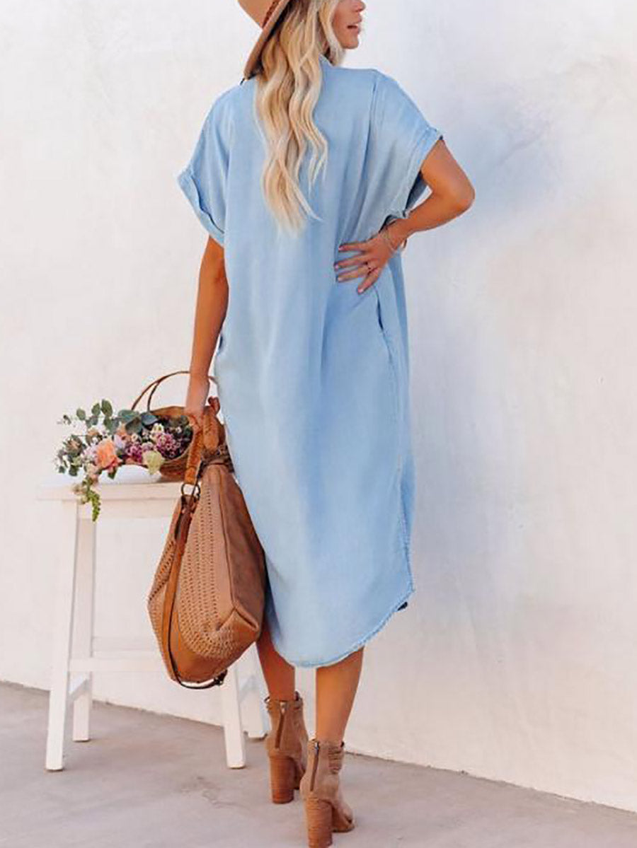 Lunimesd Solid Color Denim Dress