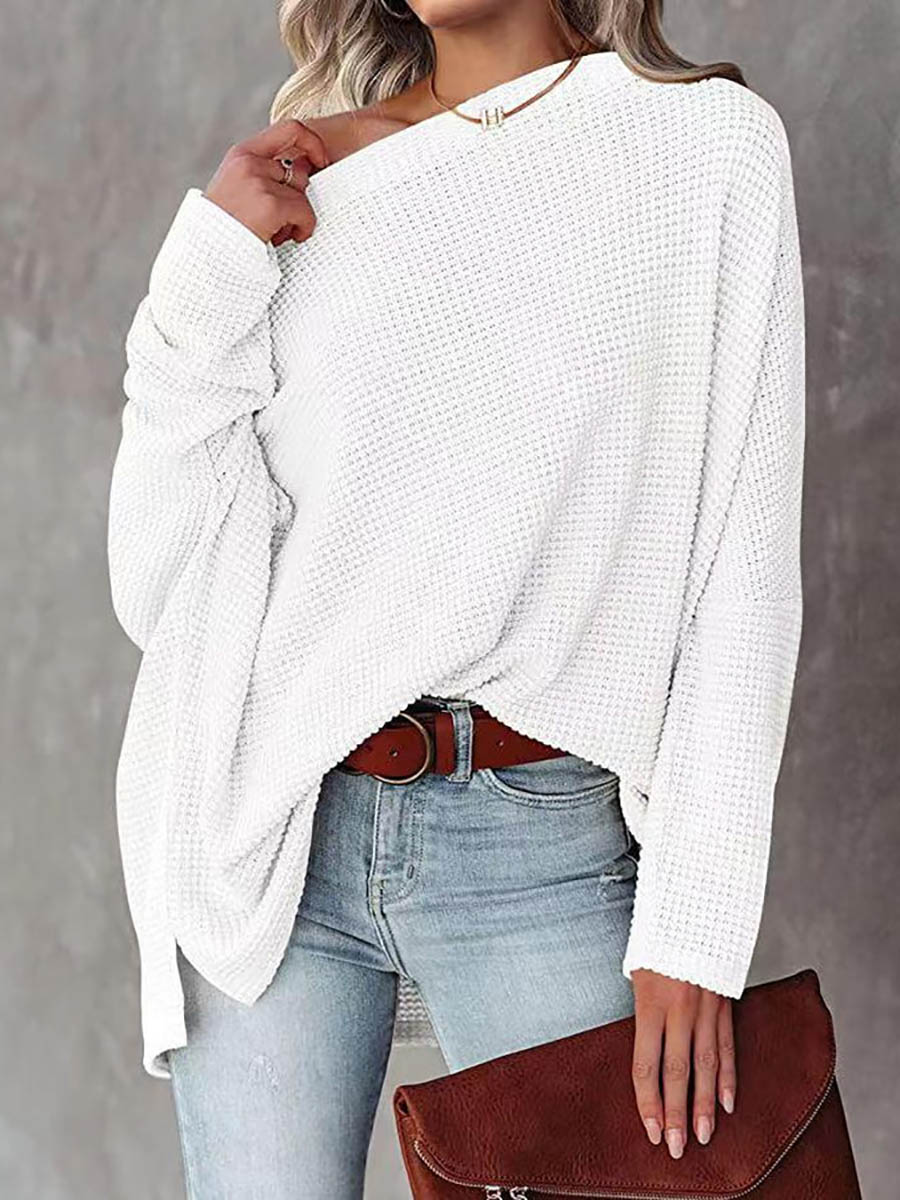 Lunimesd Solid Color Knitted Bat Long Sleeve Sweater