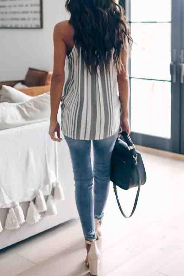 Lunimesd Sleeveless Striped Spaghetti Strap Casual Wear Vest