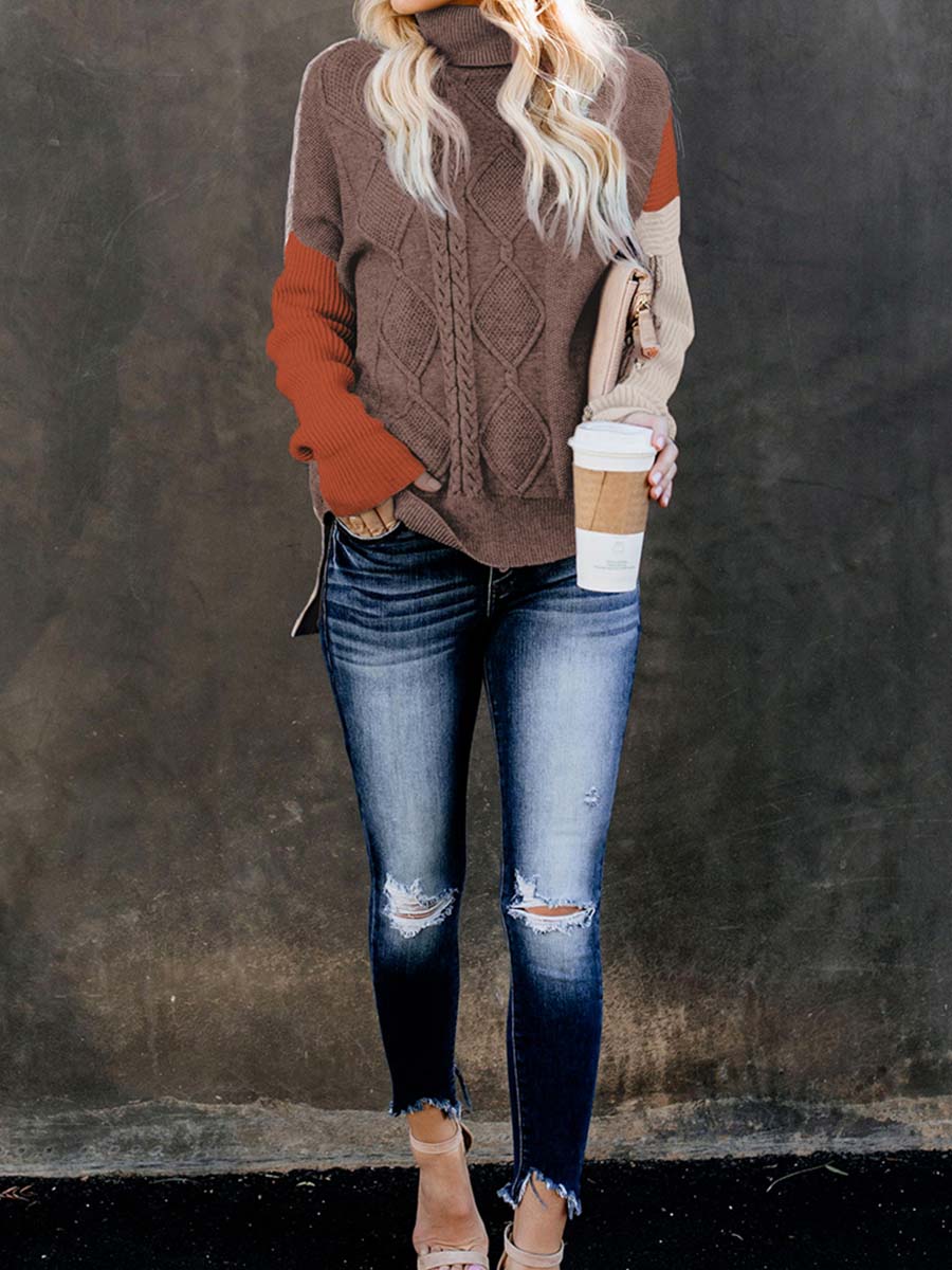Lunimesd Stitching Turtleneck Sweater