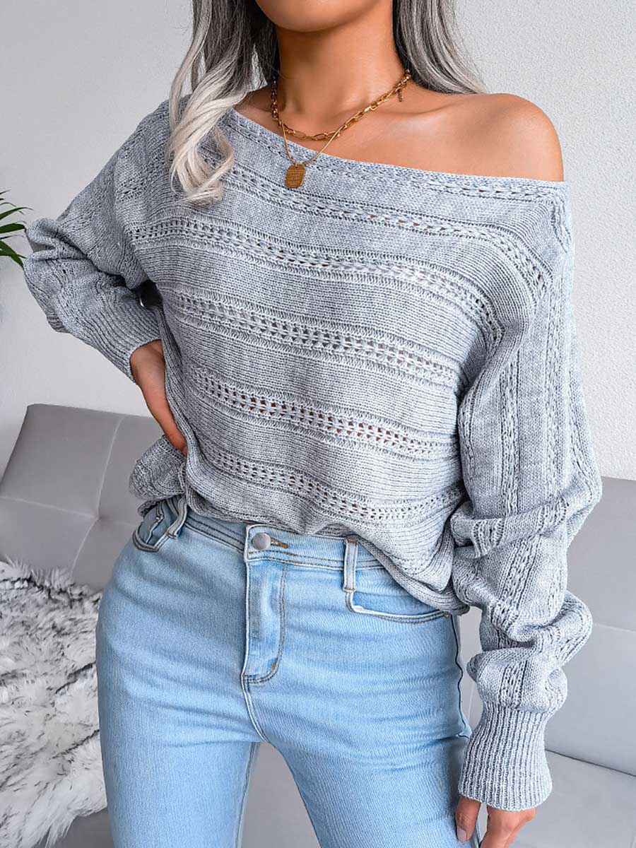 Lunimesd Casual Pierced Patchwork Off the Shoulder Sweater(3 Colors)