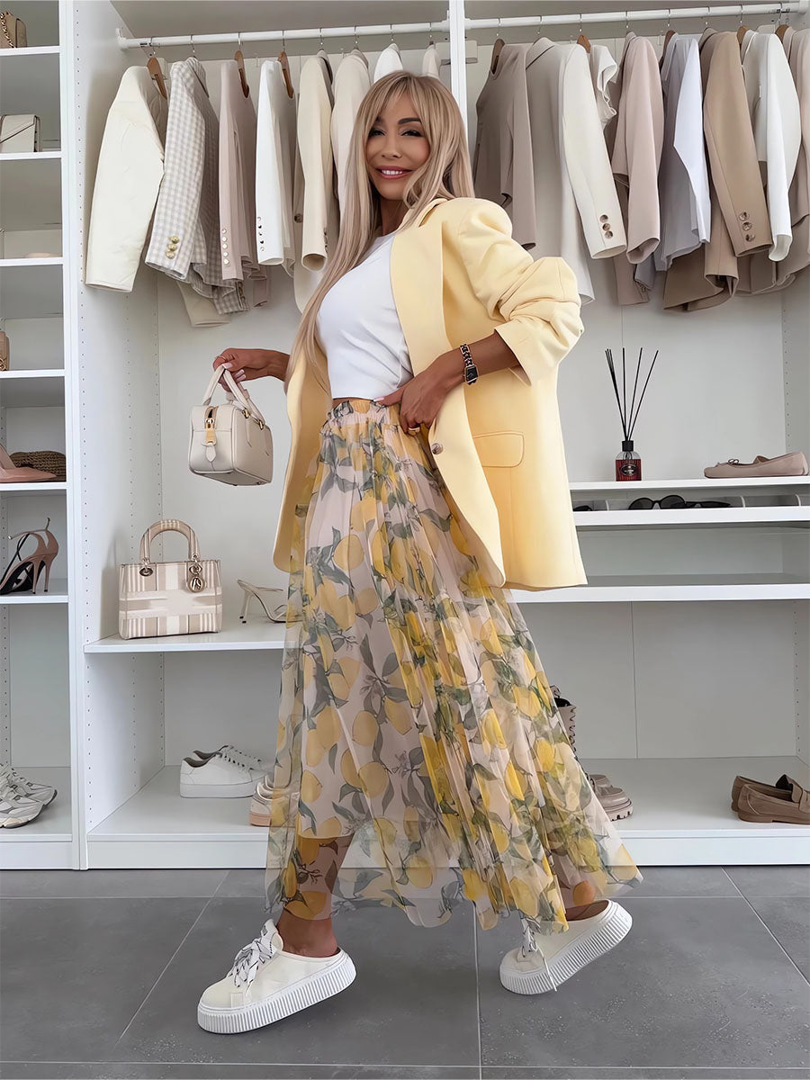 Mesh Lemon Printed Skirt